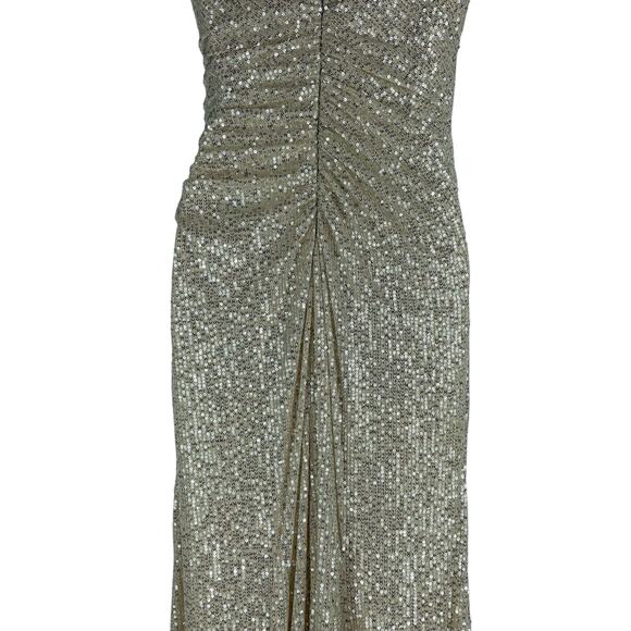 Ieena for Mac Duggal Sequined Drop Shoulder Evening Gown Nude Size 6 - Picture 11 of 14